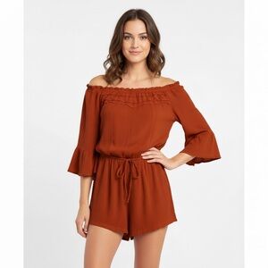🌟🌟Topshop Rust Off-Shoulder Bohemian Romper